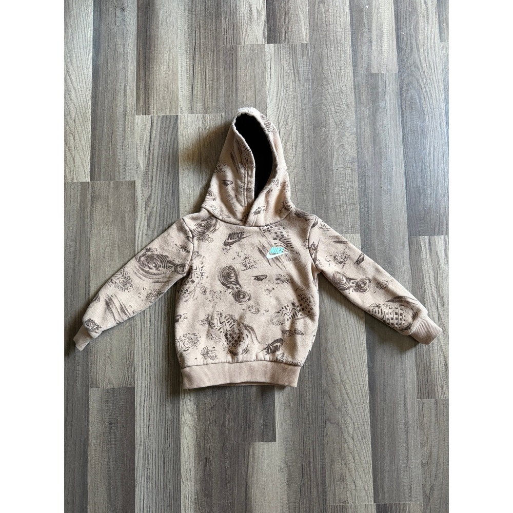 Nike Hoodie Kids 2T Tan Graphic Print Pullover Good Fleece Lined Sporty